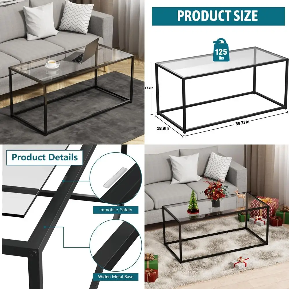 

Modern Minimalist Glass Coffee Table for Living Room, Tempered Glass Top with Durable Metal Frame, Easy Assembly