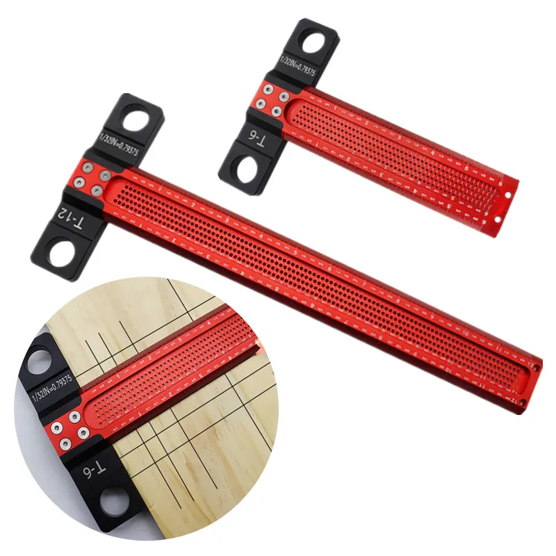 

6/12 Inch Woodworking Scribe T-type Square Hole Scribing Ruler Crossed-out Line Drawing Marking Gauge Carpenter Measuring Tool