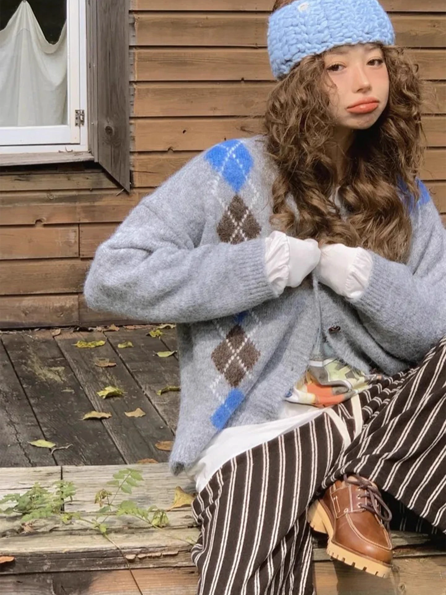 

Retro Academic Sle Color Blo Soft Cozy Women's Knitted Open Cardigan Sweater Loose Fit Autumn New Arrival Long Sve rou...