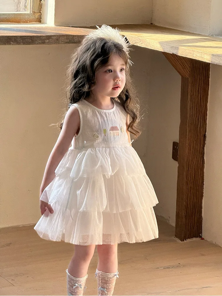 

2025Girls' Summer Sleeveless Vest Stylish Patchwork Princess Dress