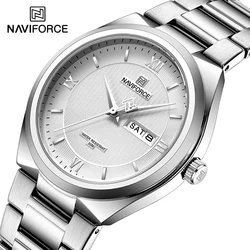 NAVIFORCE Business Trend Stainless Steel Band Men's Wristwatch with Day and Date Display Window Quartz Water Resistant Men Watch