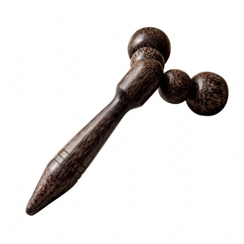Handheld Wooden Massage Hammer - with Rolling Balls for Acupressure & Tapping, Natural Thai Teak Design