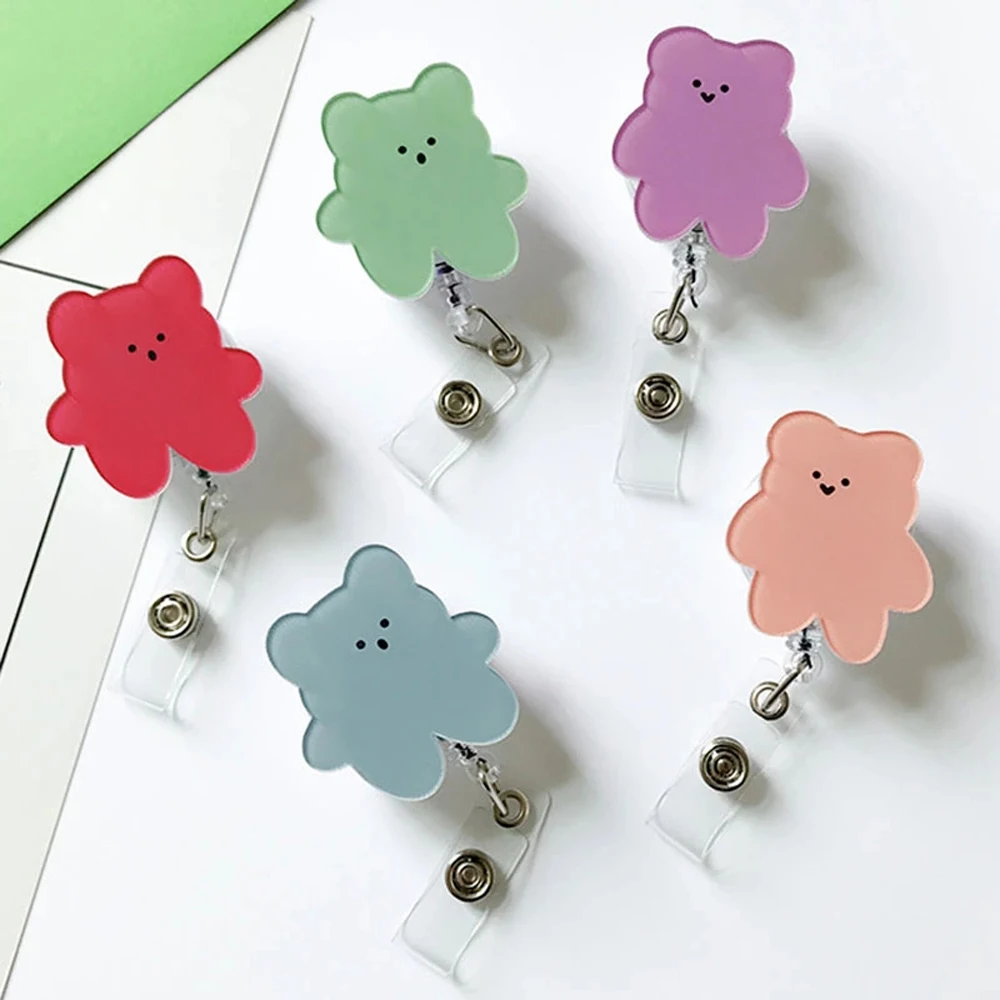 Candy Color Korea Bears Acrylic Retractable Badge Reel Nurse Doctor Student Exhibition ID Card Clips Badge Holder Stationery