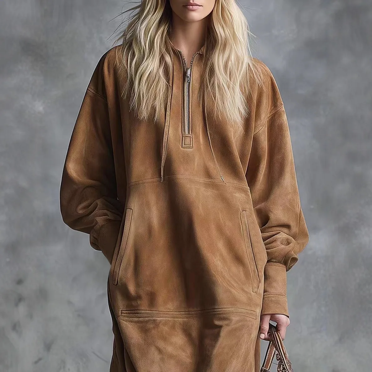 Western Retro Solid Suede Tassel Long Dresses Women Autumn Long Sleeve Zipper Loose Stright Dress Elegant Streetwear Dress