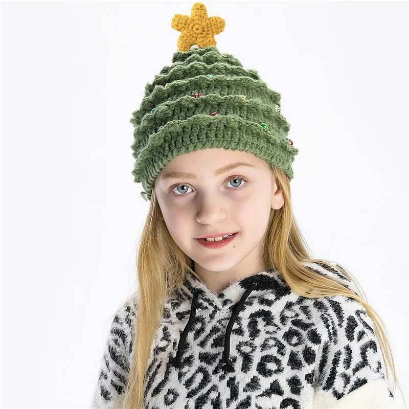 Autumn and Winter Christmas Parent-child Hat Handmade Christmas Tree Star Wool Hat Holiday Children Warm Hat Gift