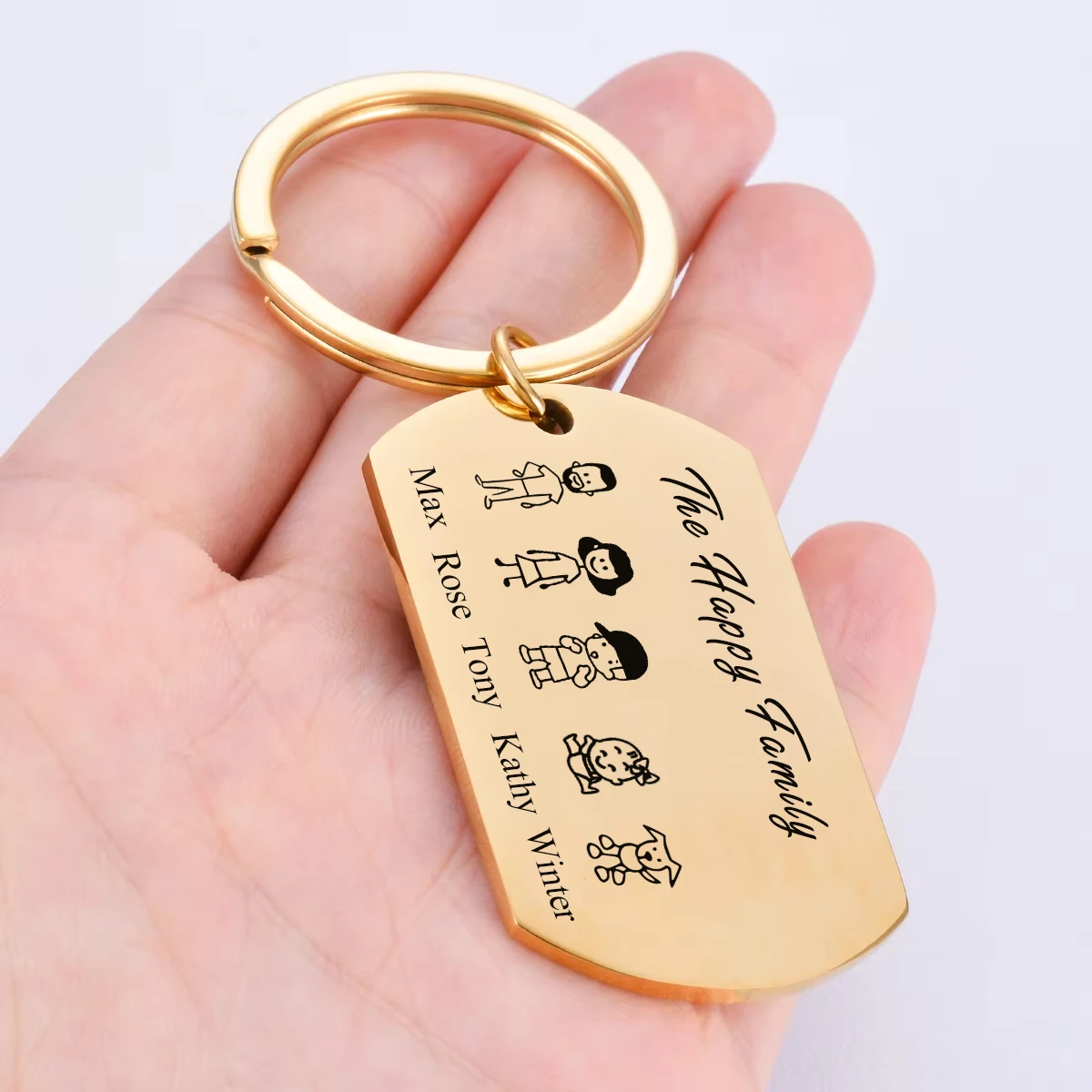 Customized Family Gift Keychain Stainless Steel Parents Children Mom Dad Daughter Son Pet Personalized Present Keyring