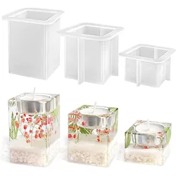 DIY Crystal Epoxy Resin Mold 3D Rectangles Ornaments Candle Holder Candlestick Mirror Silicone Molds Aromatherapy Mold Making