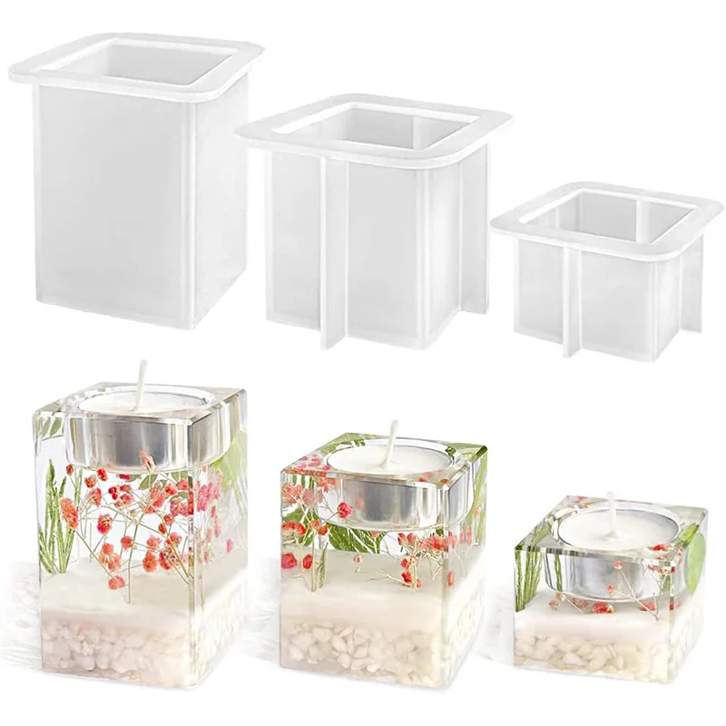 DIY kryształowa żywica epoksydowa formy 3D prostokąty ozdoby świecznik świecznik lustro formy silikonowe aromaterapia formy Making