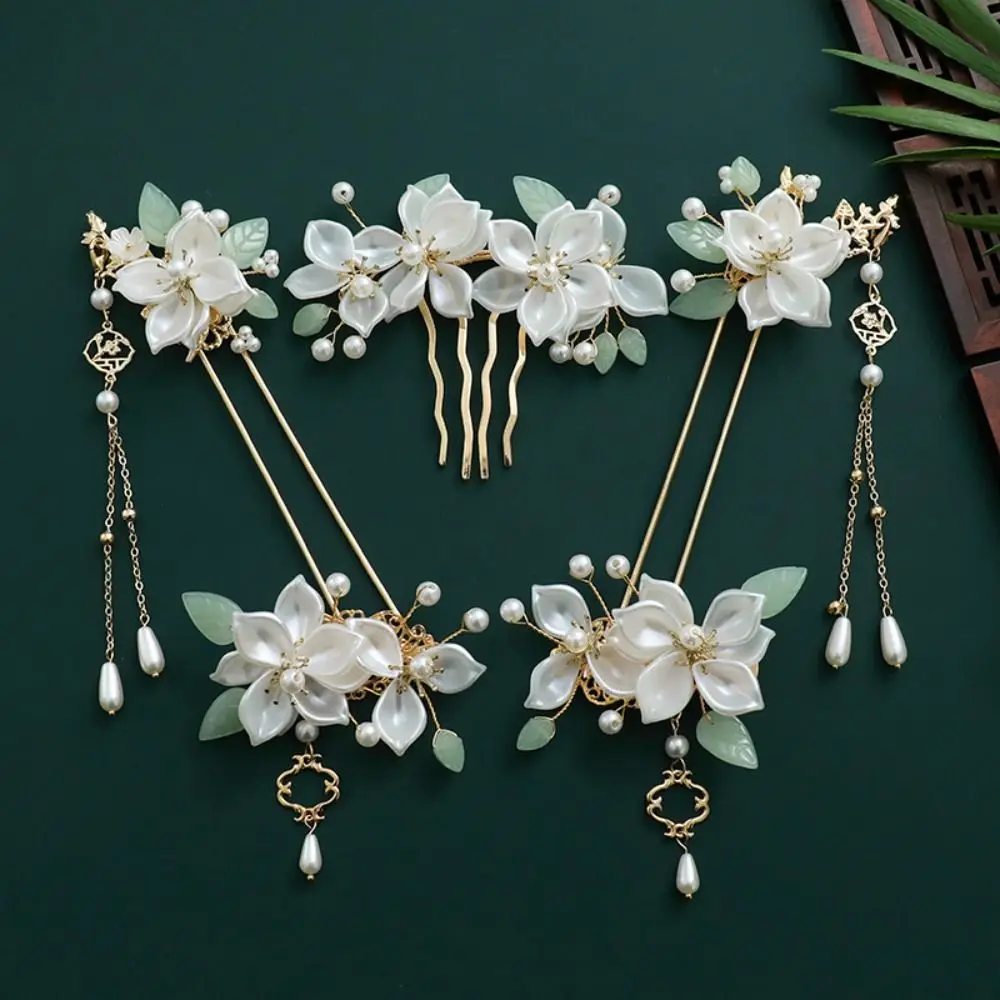 

Ancient Style Flower Chinese Style Hairpin Set Pearl Earring Hanfu Hair Stick Hair Sticks for Buns Hanfu Headwear Cheongsam