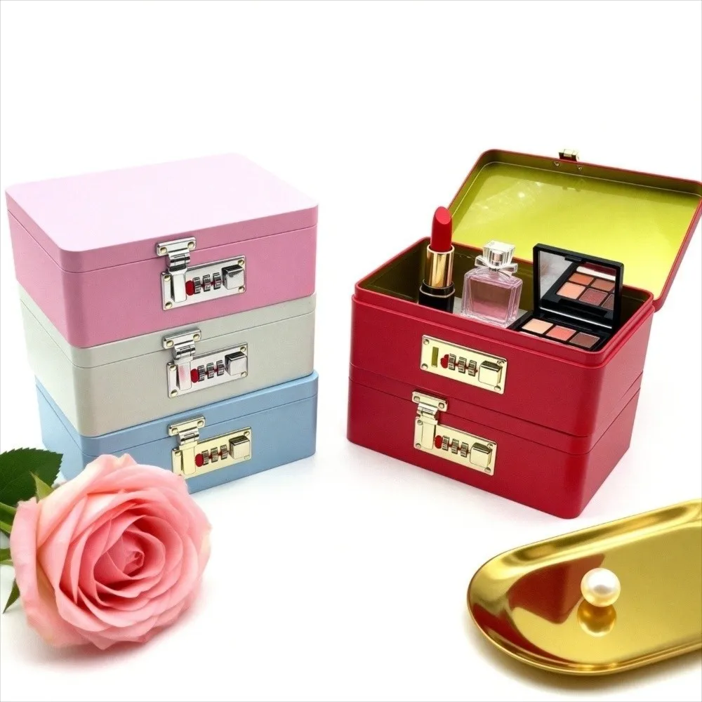 Combination Lock Password Lock Storage Box Metal Construction Flip Top Design Storage Iron Box Rectangular Shape