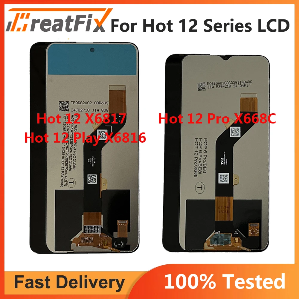 For Infinix Hot 12 Hot 12 Play X6816 X6817 LCD Display Touch Screen Digitizer Panel Assembly For Infinix Hot12 Pro X668C LCD