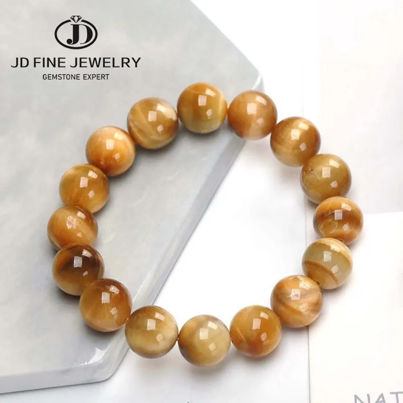 JD Natural Gold Color Tiger Eye Bead Buddha Bracelets Men Women Handmade String Minimalist Yoga Meditation Jewelry Energy Gift