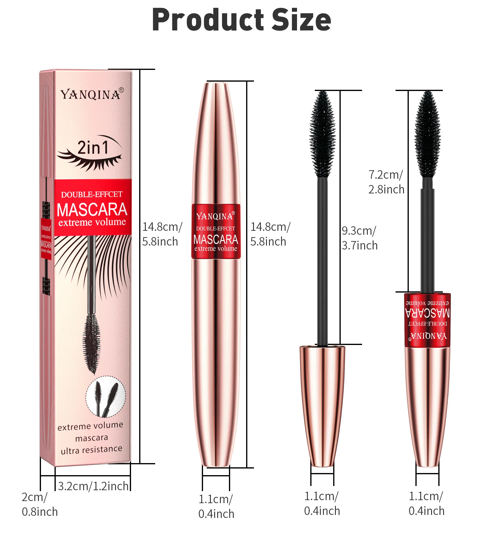 YANQINA 2in1 Mascara Silica Gel Brush Lengthening Curling Densely Waterproof Cool Black Eyelash Growth Solution Makeup