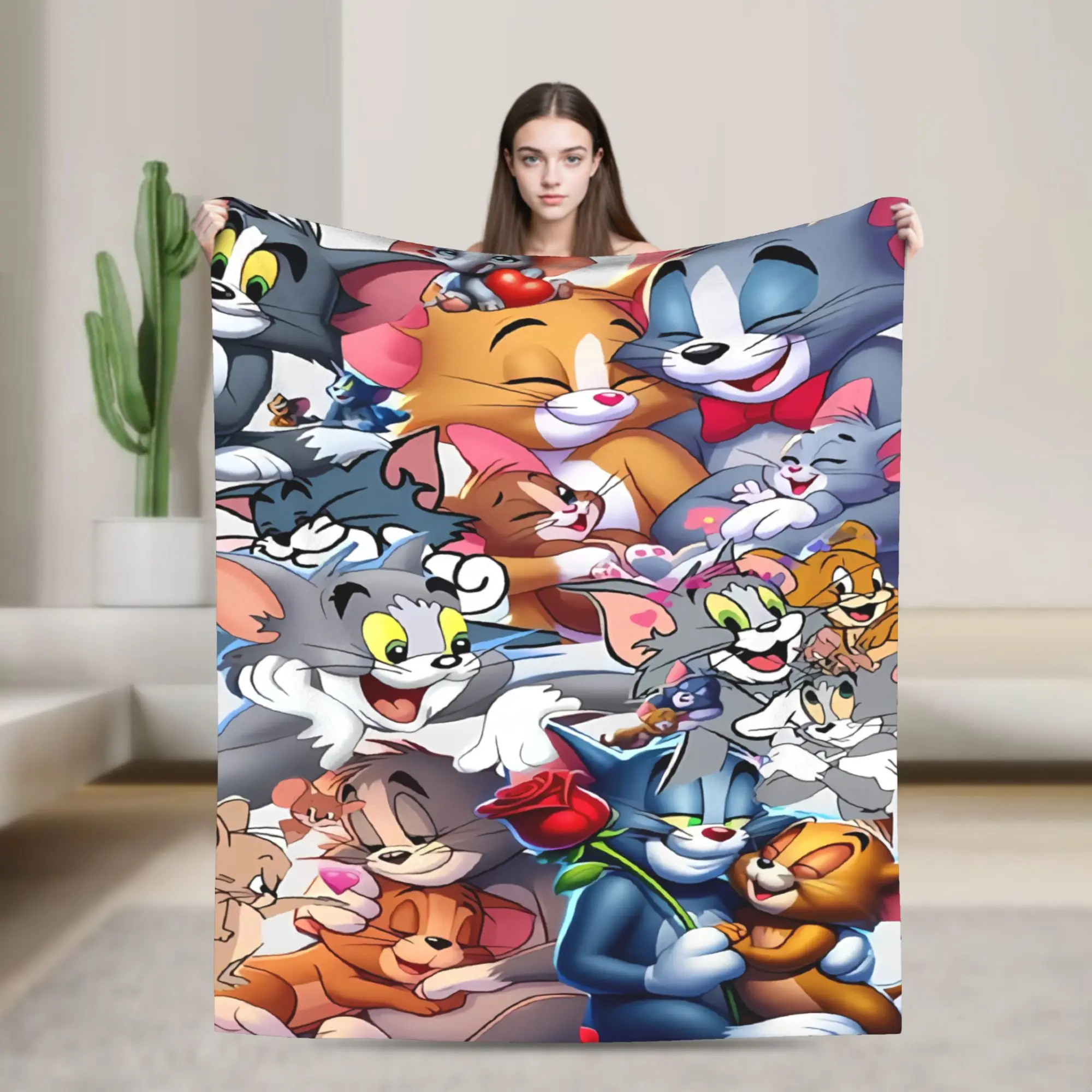 Warm Blanket Students Decorative Tom Jerry Love Collage Anime Throw Blanket  Flannel Bedspread For Home Decor Sofa Bed Cover