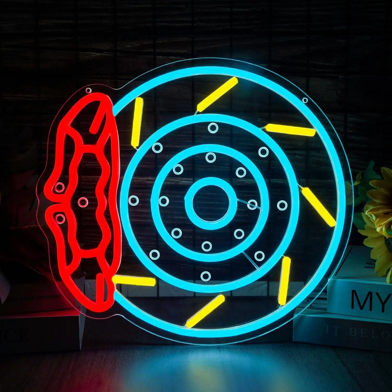 Brake Pads Neon Sign LED Garage Wall Decor for Car Lovers Racing Fans USB Man Cave Light Gifts for Car Enthusiast Workshop Bar