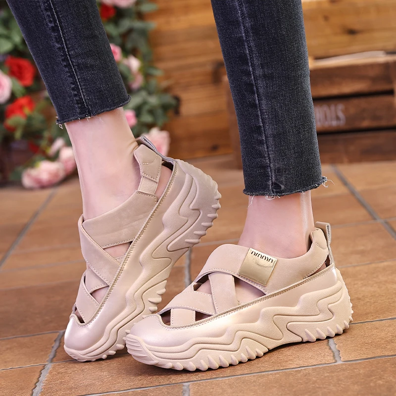 

Женские сандалии, летняя взрывная подошва на платформе, повседневная спортивная обувь, дышащие сандалии на полой платформе, обувь на платформе