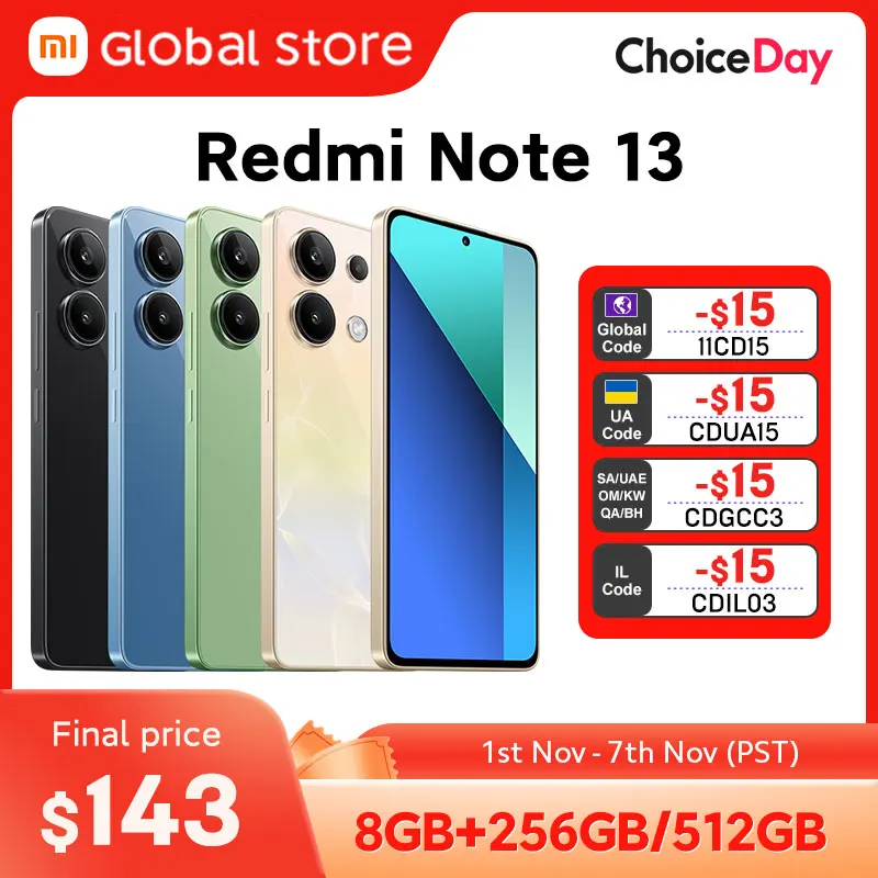 [Global Version] Xiaomi Redmi Note 13 Smartphone 128GB / 256GB 6.67" AMOLED display 108MP Camera Snapdragon 685 5000mAh