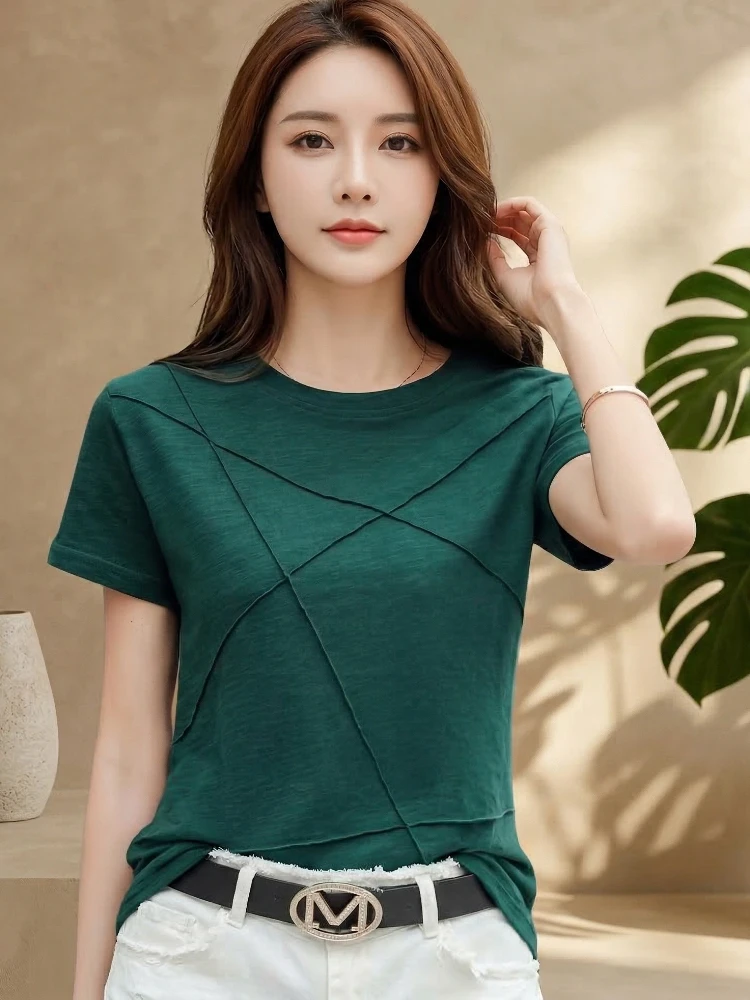 AOSSVIAO 2026 Summer Women's Cotton Loose T-Shirt Korean Casual Short Sleeve Top Trendy Versatile Solid Color T-Shirts