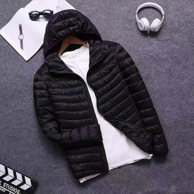 Autumn Winter Men Solid Basic Hooded Parkas Fashion Versatile Long Sleeve Male Clothes Down Cotton Lightweight Warm Casual Coats