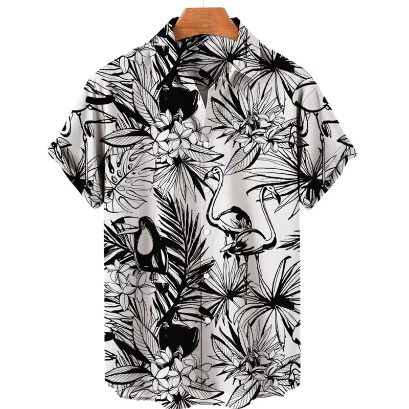 Hawaiian Tropical Leaf Print 3D-Printed Short-Sleeve Shirt for Men and Women Fashionable Oversized Top Mens Collared Beach Shirt