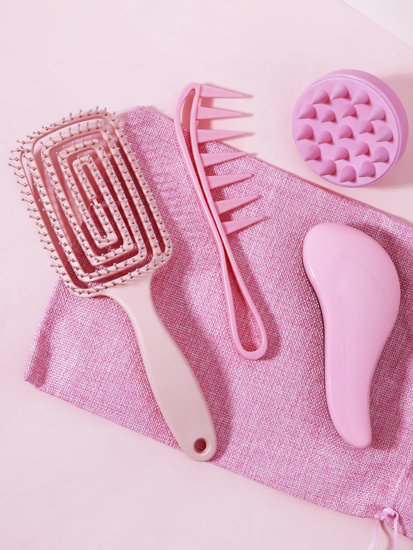 Kit de soin des cheveux pour cheveux normaux, comprend une brosse de massage, des poignées, un peigne à dents larges, un masseur de cuir chevelu avec sac cadeau, 4 pièces