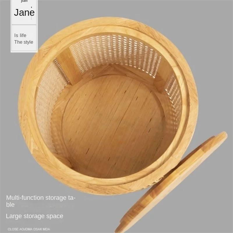 Fullove Rattan Storage Corner Coffee Sofa Small Stool On The Side Round Table Retro Bedside Table Storage Table Round With Lid