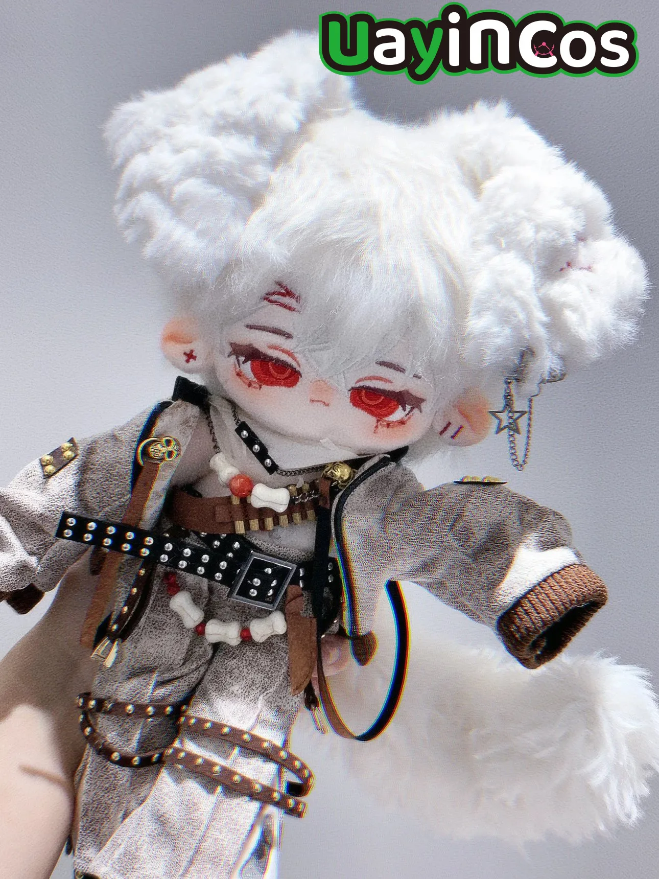 

White Hair Shi Gu E Quan Puppy Tail Demon Monster Stuffed 30cm Cute Plushie Cotton Plush Doll Body Anime Figure Toy For Kids Gif