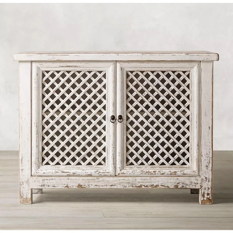 

American Solid Wood Wardrobe French Rural Retro Furniture Simple Entrance Cabinet Solid Wood Dining Side Cabinet