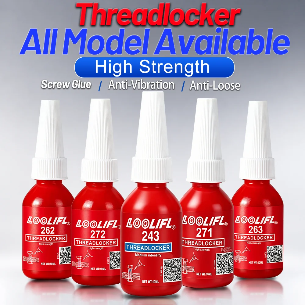 

LOOLIFL 243 271 272 263 262 Thread Locker Blue Red Medium Strong Strength Threadlocker Fasteners Metals Anaerobic Screw Glue