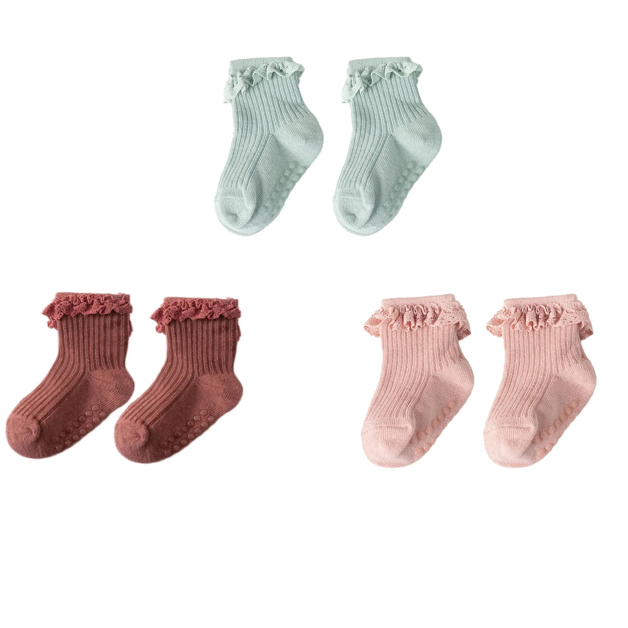 1/3/4/5pairs Baumwolle Reine Farbe Kleinkind Mädchen Spitze Socken Infant Baby Mädchen Nicht-slip Socken junge Kinder Mädchen Nette Halbe Knie-socken – Detail 3