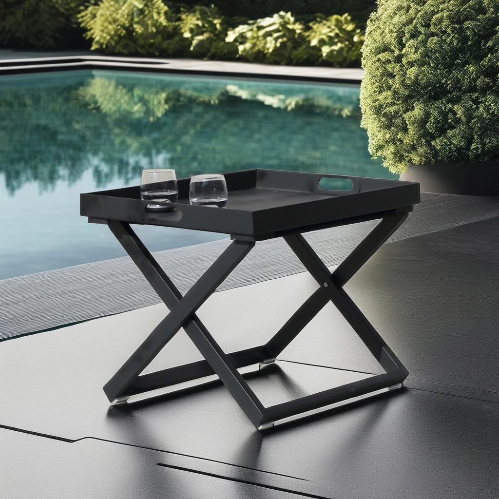 do- Monti Aluminum Folding Table Textylene Multifunction Coffee Table Ottoman Tray for Balcony Terrace Use