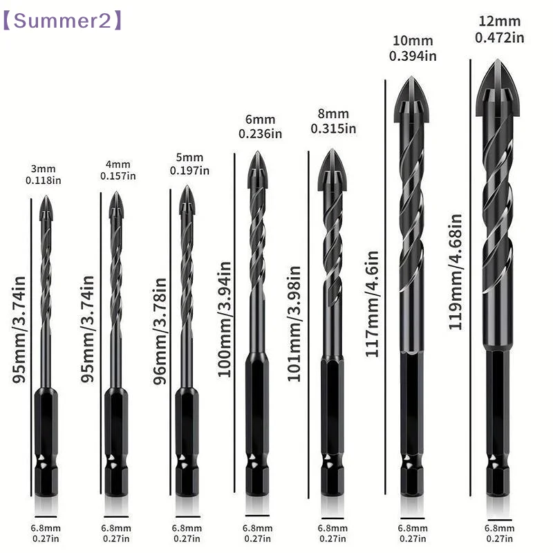 1/5/6/7/10Pcs 4-Blade Cross Hex Tungsten Steel Drill Tile Bits For Glass Ceramic Concrete Hole Opener Triangle Drill 3 -12mm{S}