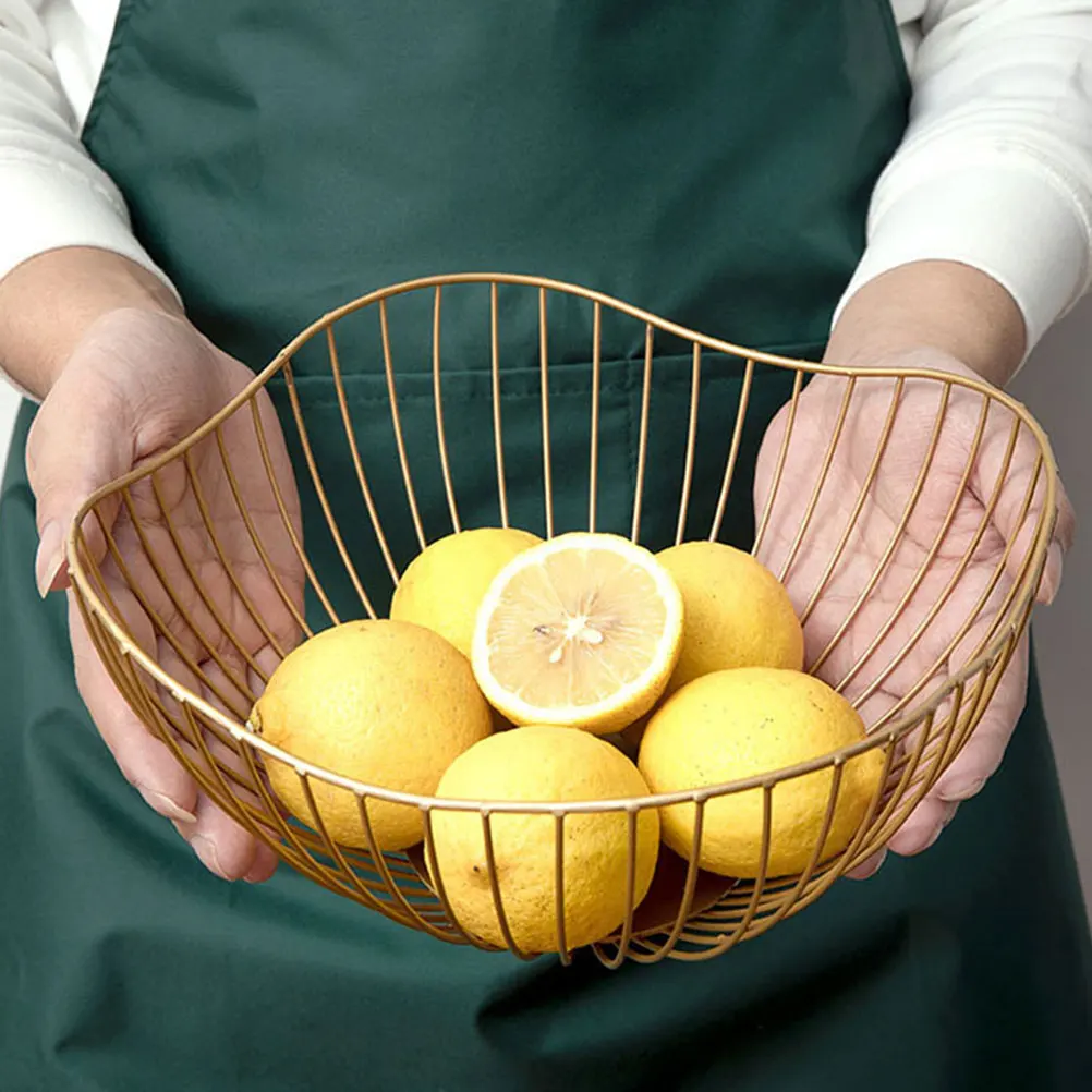 

Iron Fruit Basket Storage Hollow Wire Food Vegetable Container Kitchen Counter Top Tidy Save Space Snack Decorative Home