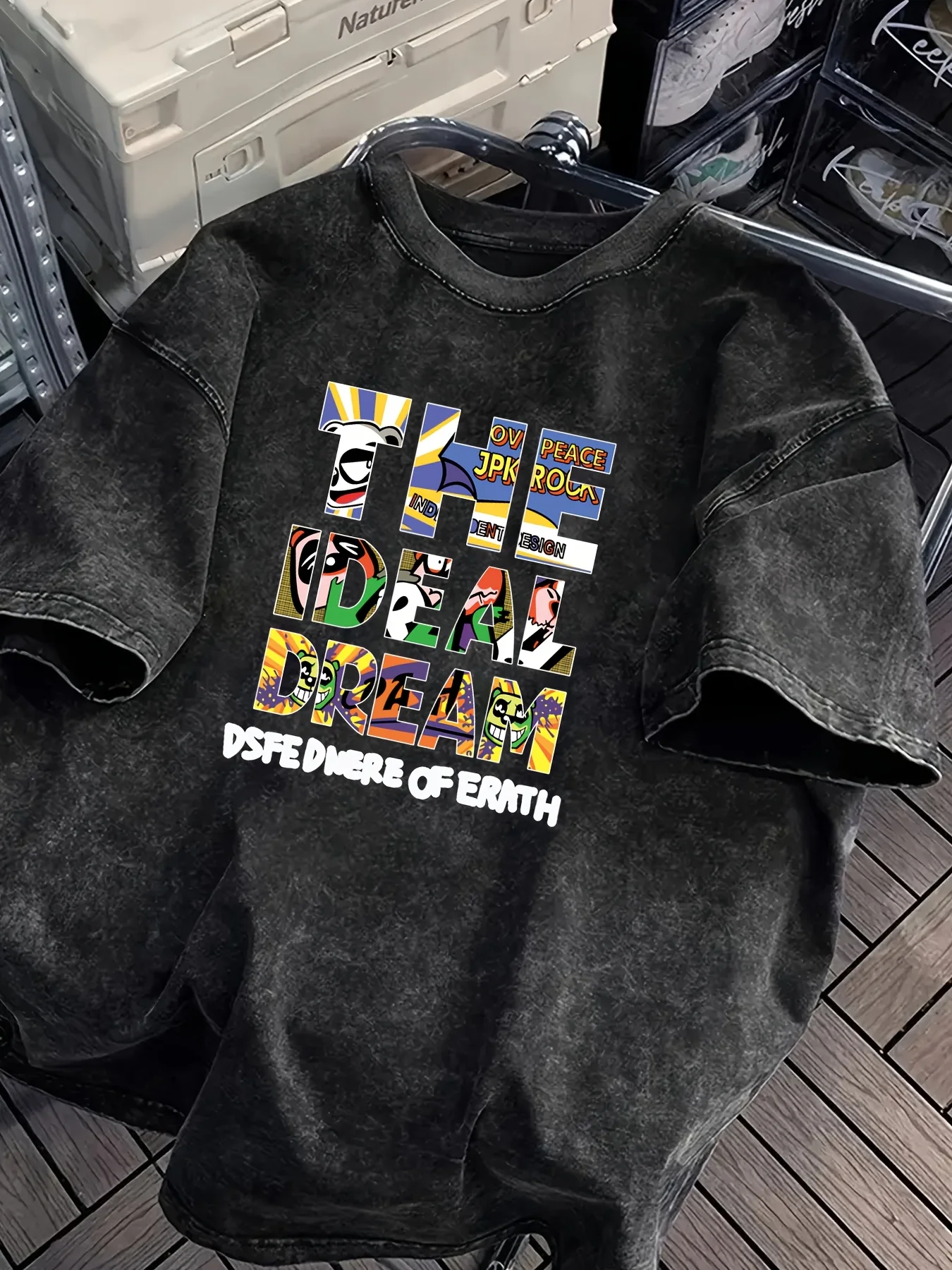 Washed Men's 100% Cotton Summer T Shirt Comfortable Fabric THE DEAD EAM Cartoon Letter Pattern Print Suitable Home Casual Wear