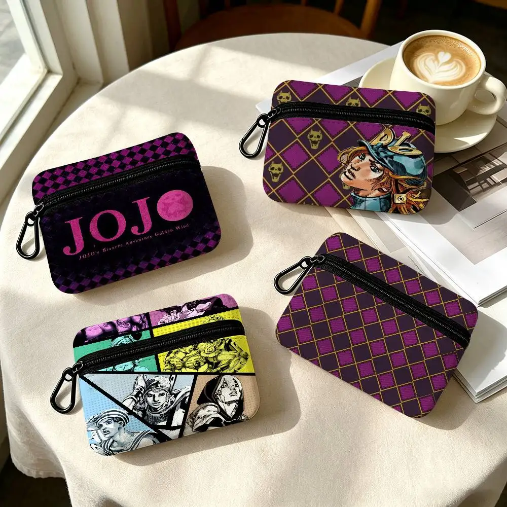 Anime JoJos Bizarre Adventure  Lightweight Oxford Fabric Coin Purse Carabiner Hook Design Mini Card Key Organizer Bag
