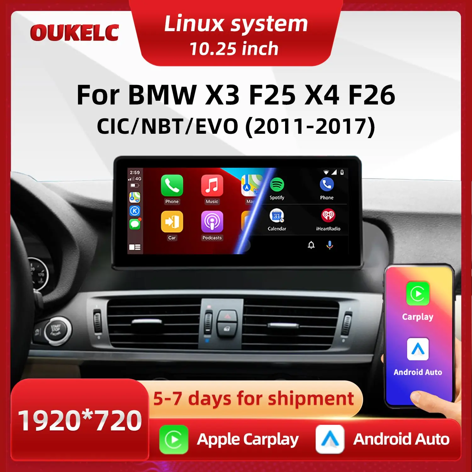 

For BMW X3 F25 X4 F26 CIC NBT EVO Radio Car Touch Multimedia Player CarPlay Wireless Android Auto BT Navigation Screen Monitor