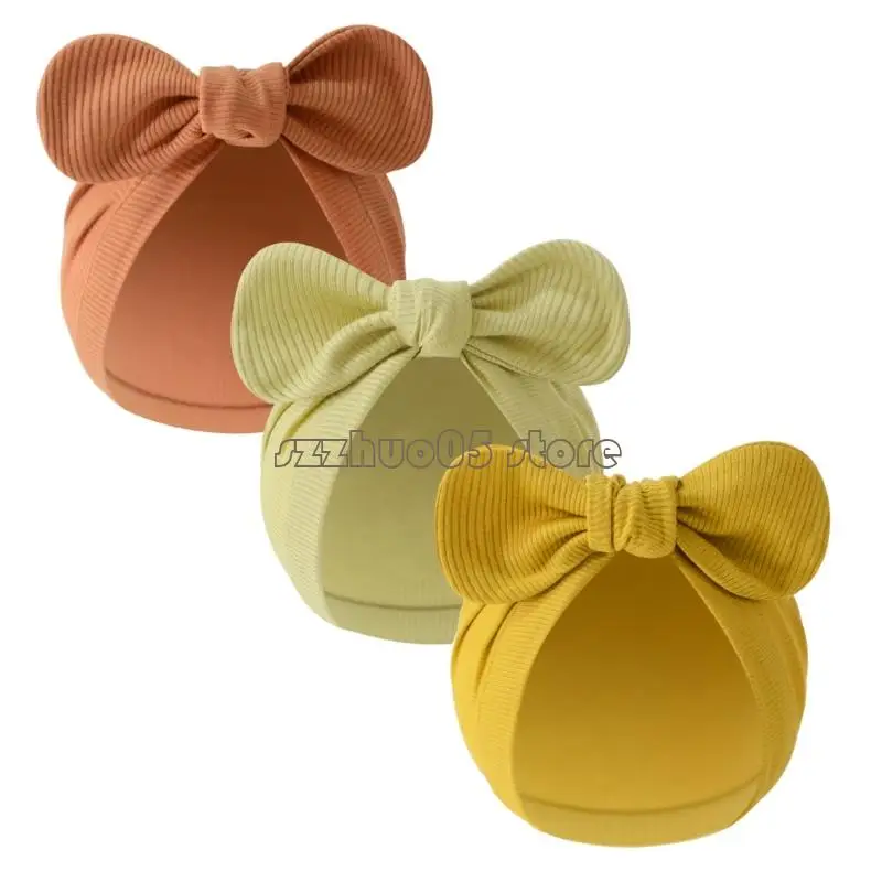

M3GE Breathable Baby Bonnet Cotton Soft and Breathable Hospital Hat Lovely Bowknot Decor Bonnet Caps for Infants 0-3 Months