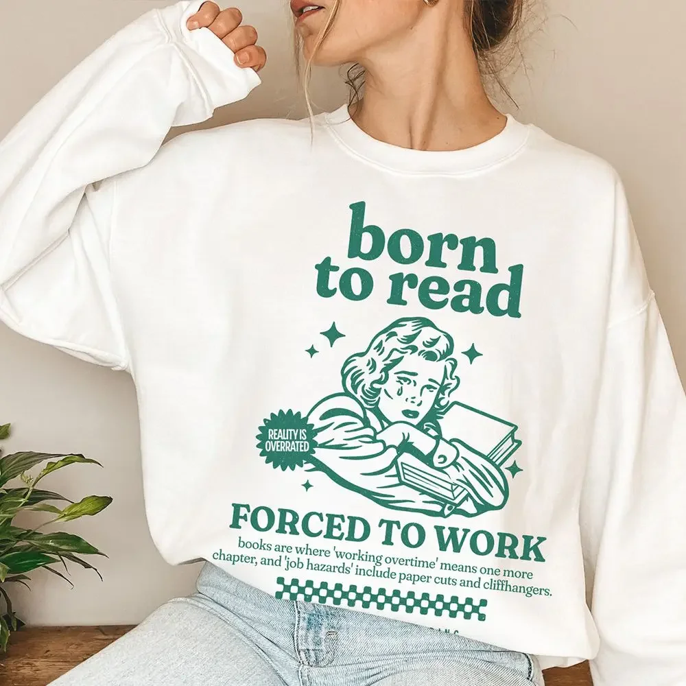 Damski polar poliestandardowy Y2K Top Born to Read Bluza Bookworm Sweter Zabawna bluza Bookish Magic Bookish Luźny top unisex