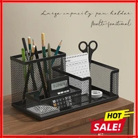 Black Mesh Desk Organizer with Pencil Holder And Storage Baskets 3 Compartments Office Supplies Caddy for Desktop Accessories