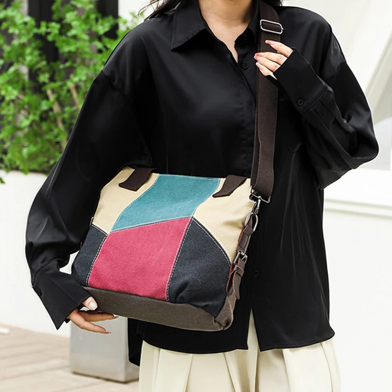 Bolso de hombro de lona para mujer, bandolera de viaje de gran capacidad, Simple y Retro, a la moda, novedad