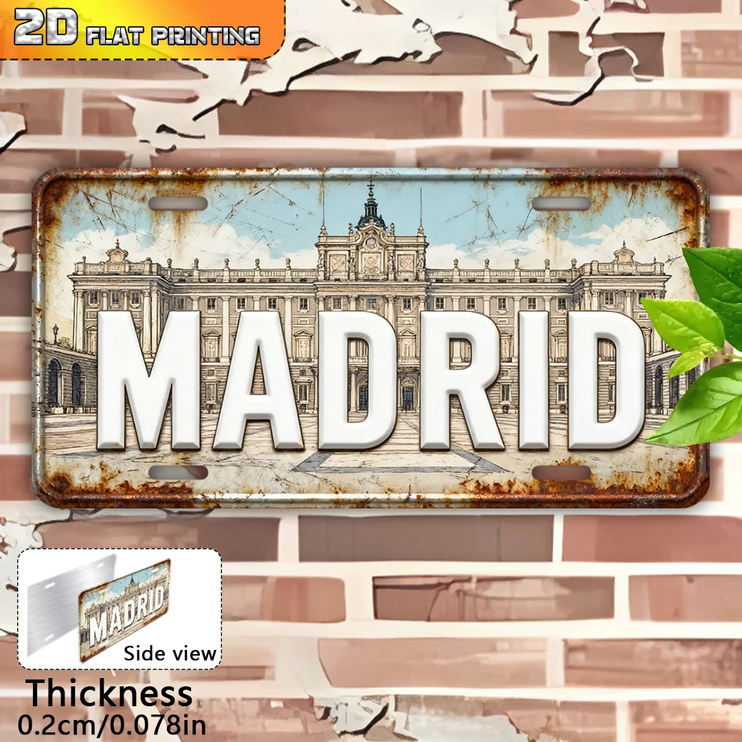 2D Flat - 1pc,  Vintage Sign, Outdoor Wall Decoration, Royal Palace of Madrid Emblem, Home Decor, Spanish Capital Art