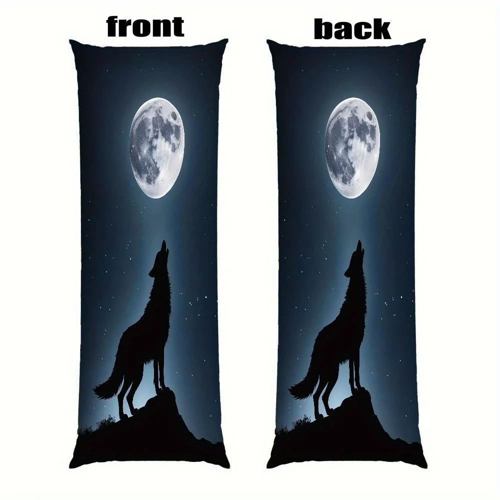 Fluorescent Full-Body Support Pillowcase, 20X54 Inches, Double-Sided Wolf And Moon Design, Modern Style, Made of Polyester Fiber