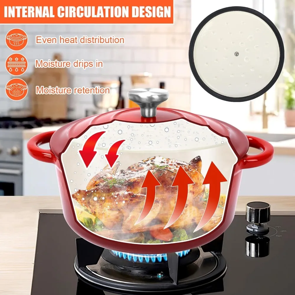 Nonstick Enameled Cast Iron Cookware Set, 5-Pcs Pots and Pans with Lid, Frying Pan Skillet, Sauce Pan, Healthy Round Dutch Oven