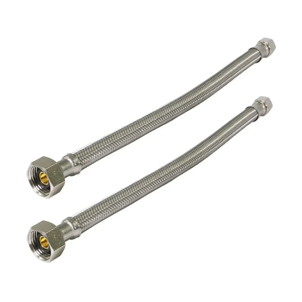 Faucet Connector 1/2 x 3/8 Inch Brass Nut Stainless Steel Supply Line 12 Inch 20 Pack Of 2