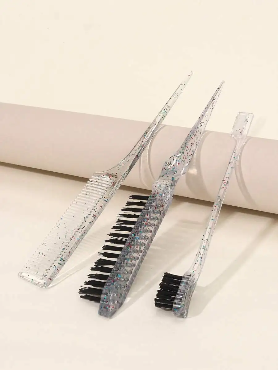 

3Pcs Glitter Hair Styling Comb Set Pointed Tail Comb Dual-Ended Edge Control Brush