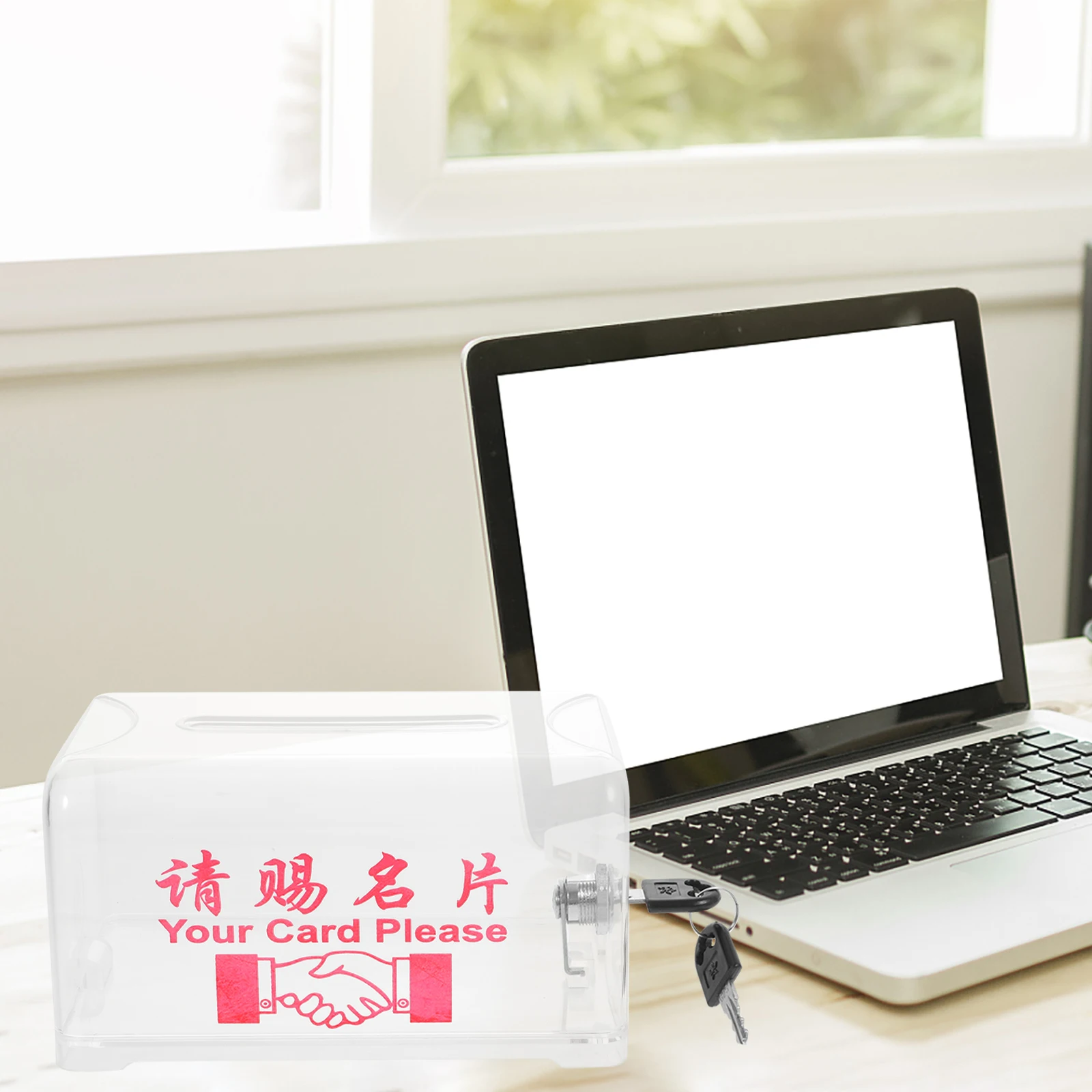 

Business Card Case Plastic Sturdy High Capacity Transparent Office Holders Desktop Storage Box Lock Trade Show Clinics Retail