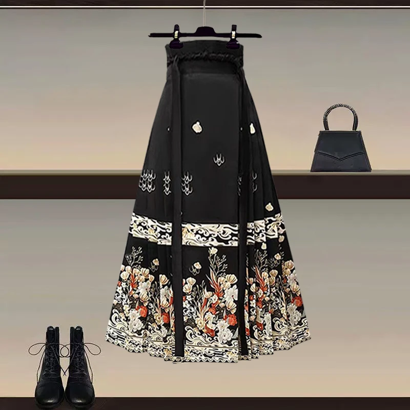 Falda Hanfu Roja de Año Nuevo para Mujer, Primavera-Otoño 2026, Nueva Falda Ma Face de Alta Gama, Versátil y Mejorada