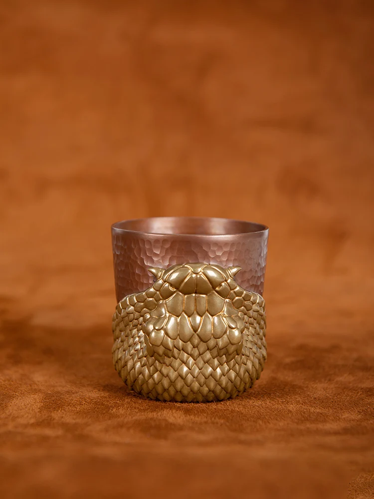 Snake Swallowed Cup Retro Purple Copper Teacup Hand-Hammered Brass Creative Beer Coffee Cup Ornament 240ml