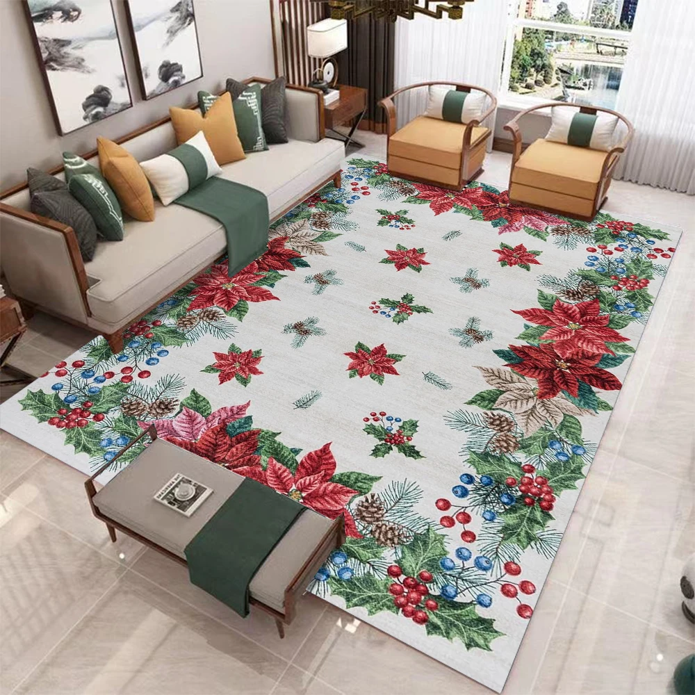 Frohe Weihnachten, rot karierter Teppich, Elch, Weihnachtsmann, Schneemann, Weihnachtsbaum, Teppich für Zuhause, Wohnzimmer, Schlafzimmer, Sofa, Dekor, rutschfeste Bodenmatte