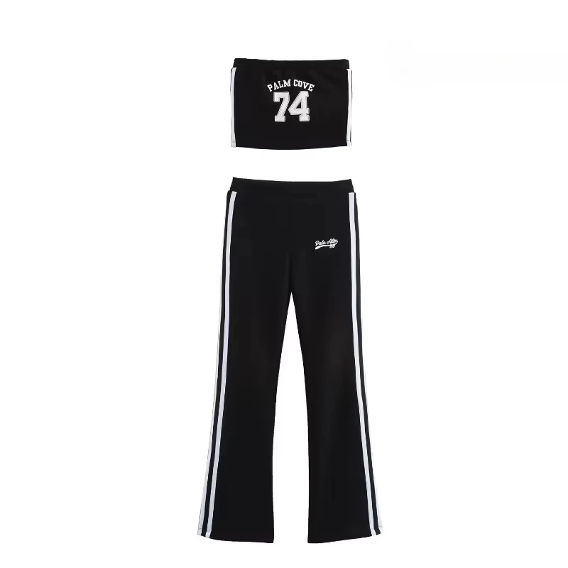 

TRAFZR Knit Set Woman Two Pieces Casual Elegant Preppy Style Printing Strapless Set Y2k Outfit Sets Women's Summer Suit Set